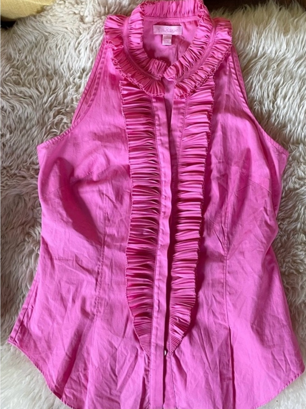 Lilly Pulitzer Hot Pink Ruffle-Front Sleeveless Blouse
